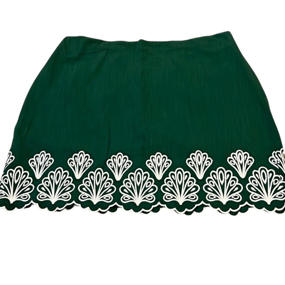 NWT‎ Talbots Womens Skirt Green Lined Plus 18W Linen scalloped hem embroidered
